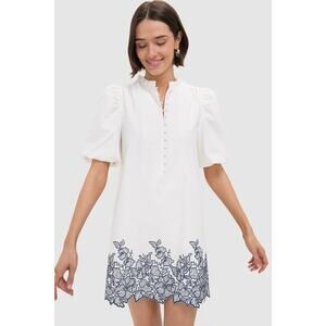 HYACINTH HOUSE White & Navy Embroidery Mimi Mini Dress Size XS NWT